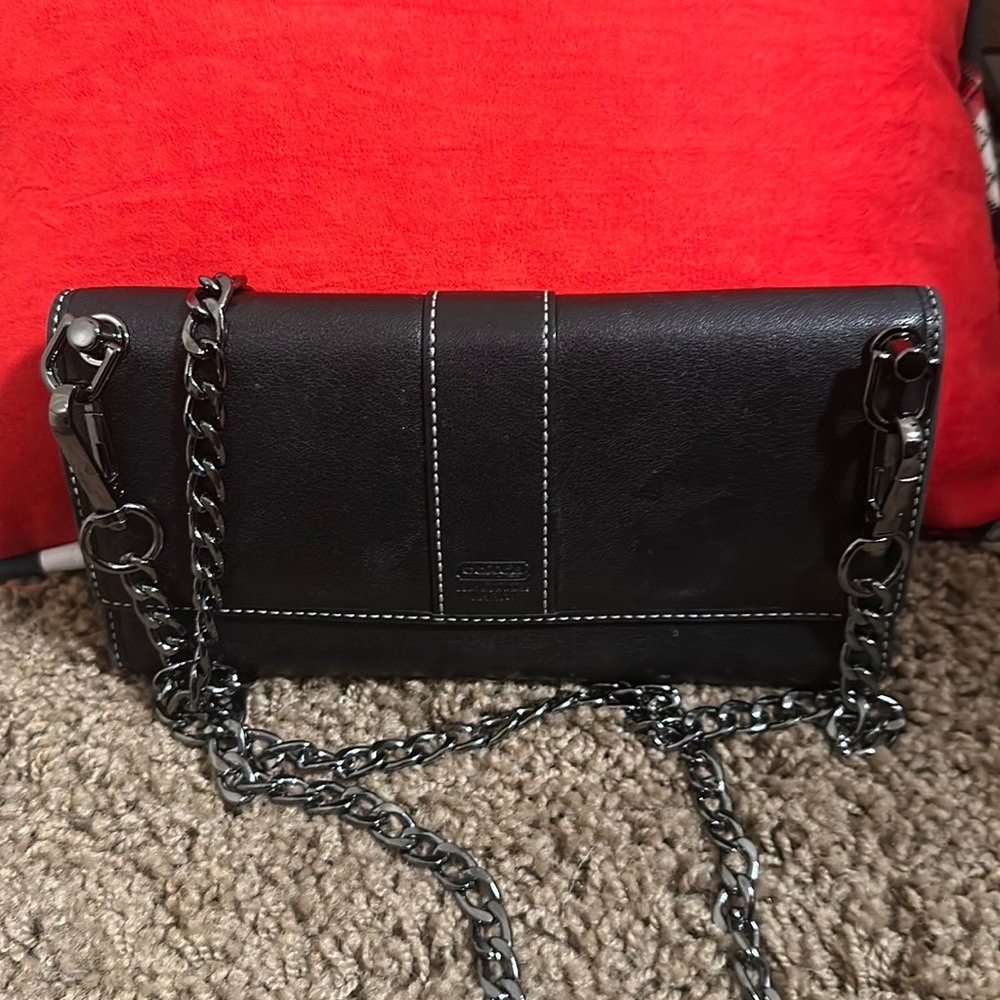 Coach wallet on a non branded gunmetal chain